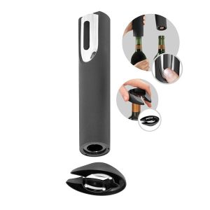 ABRIDOR DE VINHO PRETO E CROMADO ELETRICO S/FIO A PILHA