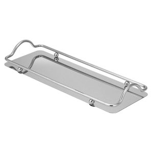 BANDEJA RETANGULAR EM INOX COM ALCAS 34,5CM X 12,8CM