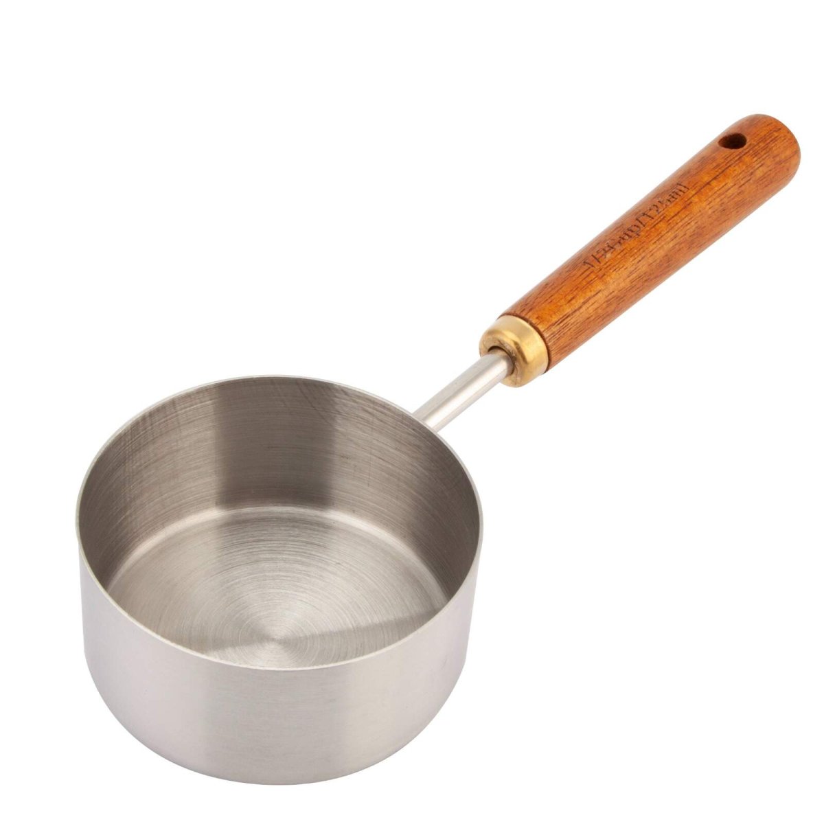 COPO DE MEDICAO DE INOX COM CABO DE MADEIRA125ML