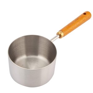 COPO DE MEDICAO DE INOX COM CABO DE MADEIRA 210ML