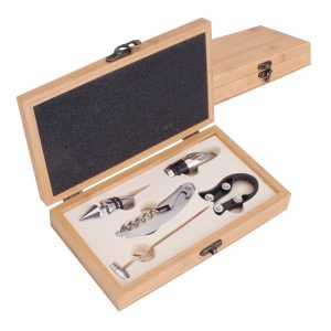 KIT  PARA VINHO CX.BAMBU + C/5PCS