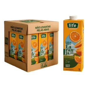Caixa com 12 Sucos de Laranja 100% Natural Integral Life 1L