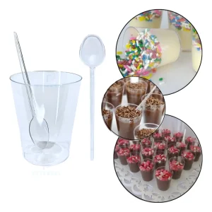 Conjunto 100 Copos Tacinha Brigadeiro 50ml com Colheres
