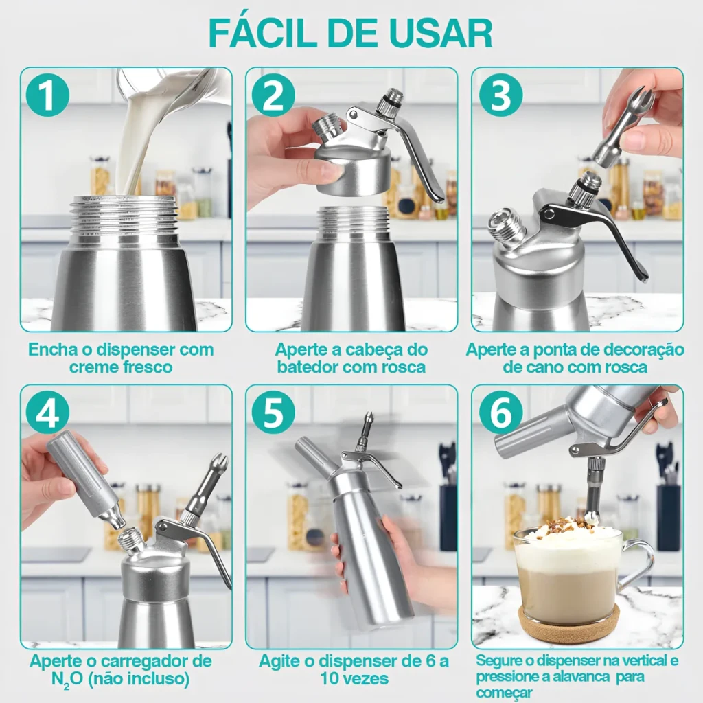Garrafa Sifão Chantilly 1L Inox Profissional com 3 Bicos - Image 5
