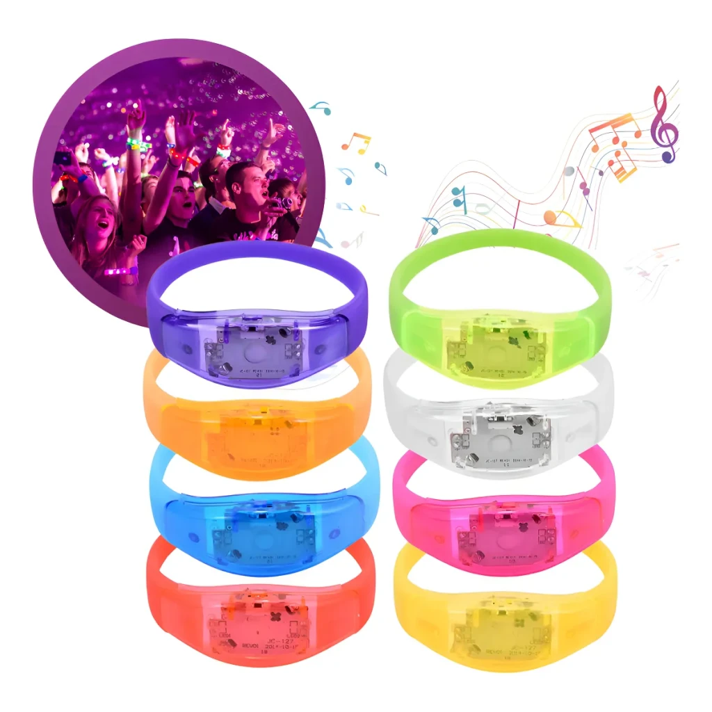 Kit com 20 Pulseiras de LED Sensíveis ao Som para Festas